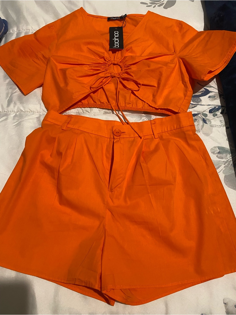 New With Tag Boohoo Orange Short Set With crop Top Size S